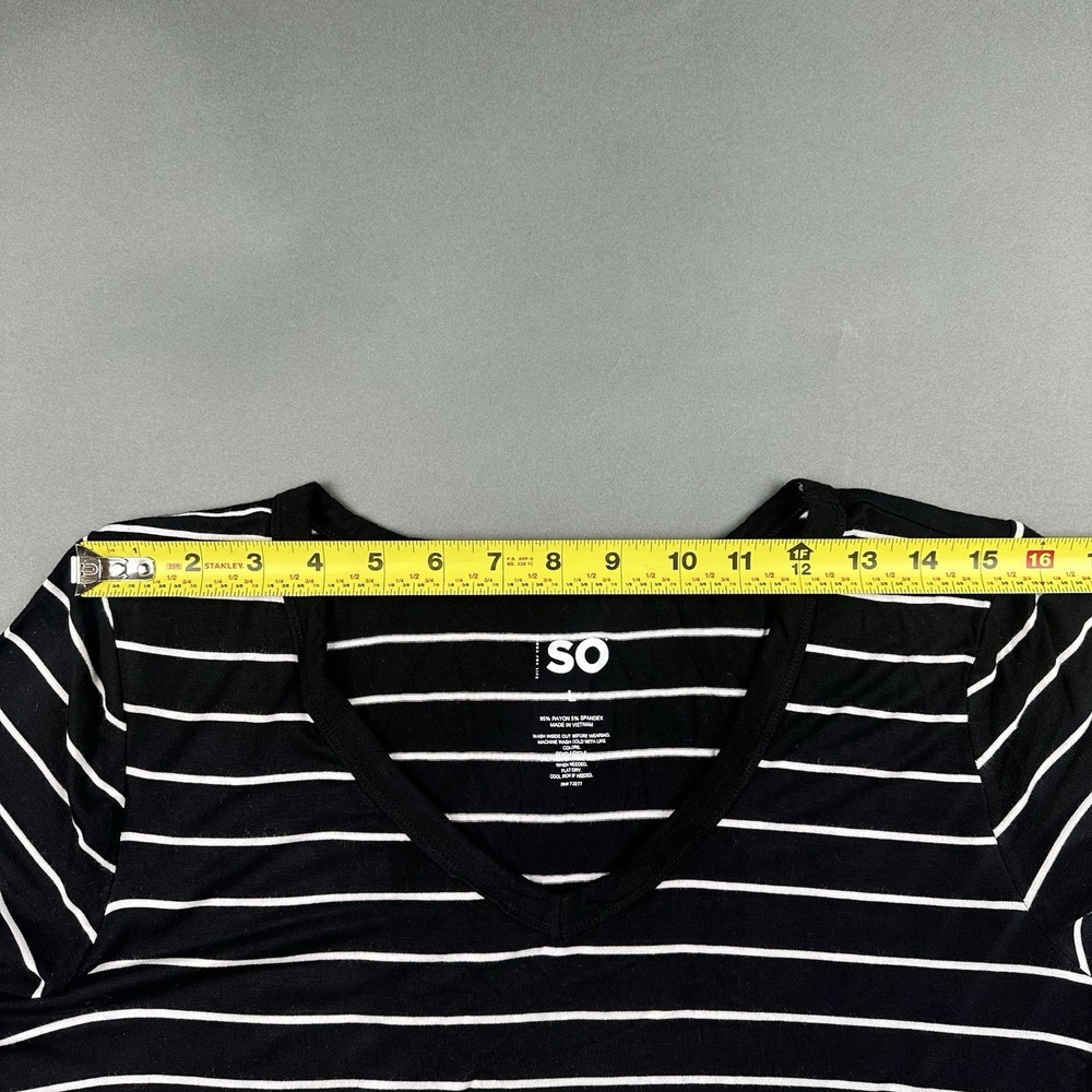 SO Goods For Life Black White Stripes Women's Large V-Neck Short Sleeve T-shirt - Picture 5 of 9
